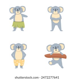 Koala-Icons setzen Cartoon-Vektorgrafik. Netter lustiger Koalabär. Australisches Tier