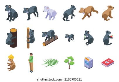 Los iconos de Koala establecen un vector isométrico. Oso australiano. Perezoso animal