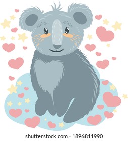 Koala-Vektorgrafik. Das Symbol Australiens ist der Koala. Baby koala sitzt. Illustration eines Tieres. Natur und Tiere. Ökologie