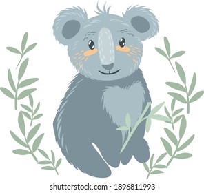 Koala illustration vector. The symbol of Australia is the koala. Baby koala sitting. Illustration of an animal. Nature and animals. Ecology