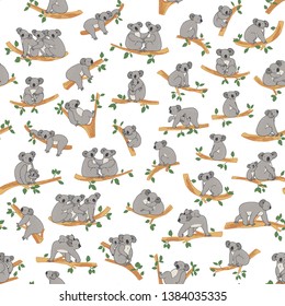 Koala illustrations hand drawn seamless vector pattern