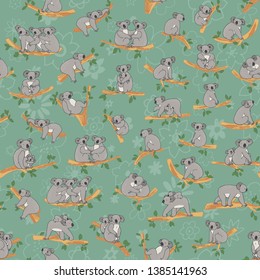 Koala illustrations hand drawn seamless vector pattern