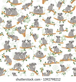 Koala illustrations hand drawn seamless vector pattern