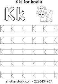 Koala with a Kid Tracing Letter ABC Coloring K