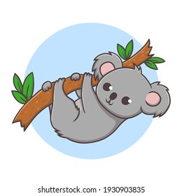 Koala Kids Drawing Cartoon. Baby Koala Mascot Vector Illustration. Jungle Mammal Cute Character