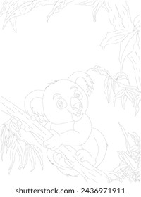 Koala line art drawing for adult and kids coloring book