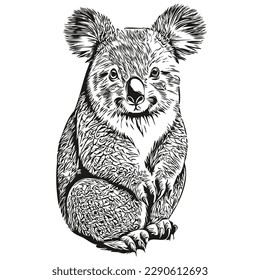 Koala logo, black and white illustration hand drawing koala bear
