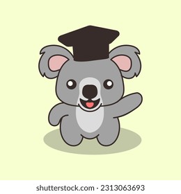 Koala logo. Koala using scholar cap icon. Flat cute and funny Koala cartoon for kids education and children and shirt design