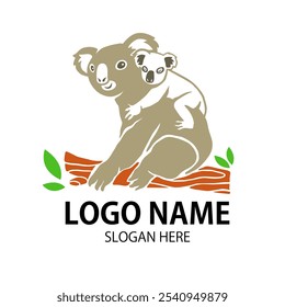 vetor logotipo koala, mãe coala segurando um coala bebê em silêncio, com um toque de cores simples e fácil de lembrar adequado para as necessidades de logotipo da comunidade