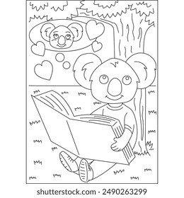 koala love and affection theme coloring book page for kids or grown adults coloring book mindful relaxation activity