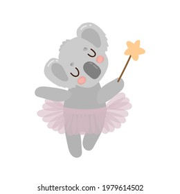 
koala with magic wand  on the white background