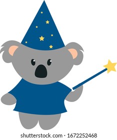 Koala magician, illustration, vector on white background.