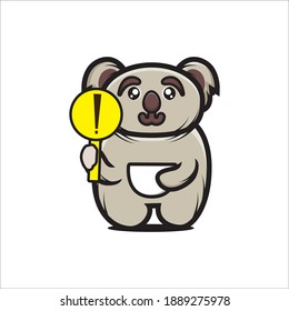 Koala mascot illustration design with warning sign