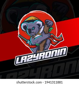 koala mascot ninja character for sport and gaming logo designs