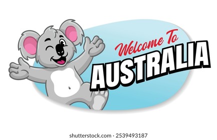 Koala Mascot Bem-vindo à bandeira da Austrália