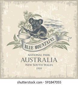 Koala, National Park, Blue Mountains, Australia, Vintage, Illustration, Vector