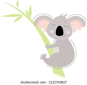 Koala on a bamboo branch. Vector illustration. Craft design for children