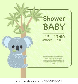 Koala auf eukalyptus-grünem Hintergrund. Einladungs-Card-Design für Baby-Dusche-Party. Vektorillustration
