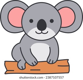 Koala on a log. Cute cartoon animal. Vector illustration