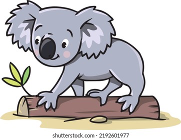 Koala en el registro. Ilustración vectorial infantil