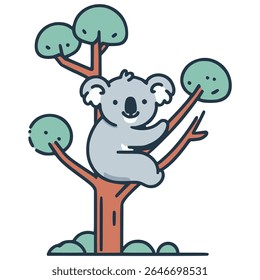 koala em uma árvore animal natureza habitat cor plana vetor ilustração modelo projeto
