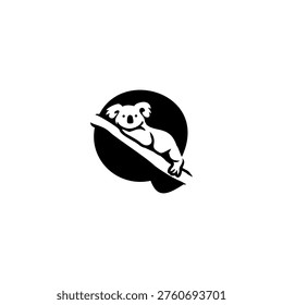 Koala on tree branch forming letter Q. Natural and cute mascot for eco-friendly or children branding.
