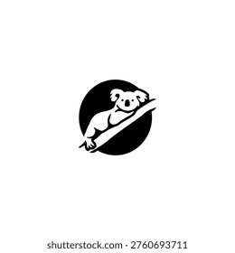Koala on tree branch forming letter O. Natural and cute mascot for eco-friendly or children branding.