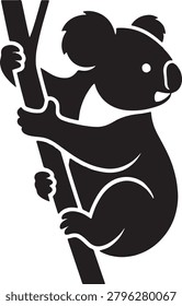 Koala on tree branch silhouette, Australian marsupial, climbing animal, wildlife, cute creature, arboreal