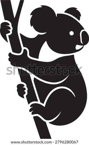 Koala on tree branch silhouette, Australian marsupial, climbing animal, wildlife, cute creature, arboreal