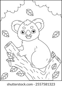 Koala on the tree cartoon coloring page for kids