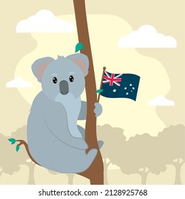 Koala On A Tree Holding A Australia Flag