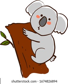 Koala on tree, illustration, vector on white background.