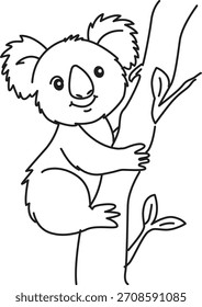 Koala em contorno de árvore ideal para colorir traçado pré-escola aprendendo animal temático folhas de atividades divertidas imprimíveis