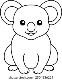 Koala outline illustration, clinging to a tree branch, drawn with simple and soft lines on a white background.