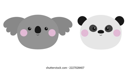 Koala panda bear set icon. Cute kawaii cartoon baby character. Funny round head face. Pink cheek. Happy Valentines Day. Greeting card. Notebook cover, tshirt print. White background Flat design Vector