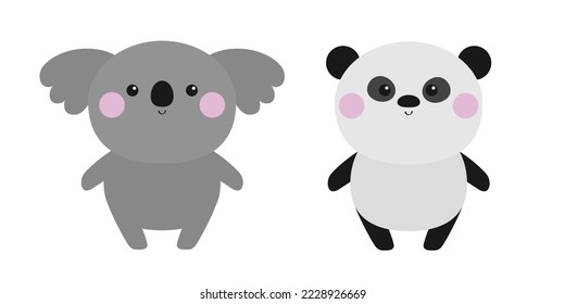 Koala panda bear set icon. Cute kawaii cartoon character. Funny head face. Pink cheek. Happy Valentines Day. Greeting card template. Notebook cover, tshirt print. White background. Flat design. Vector