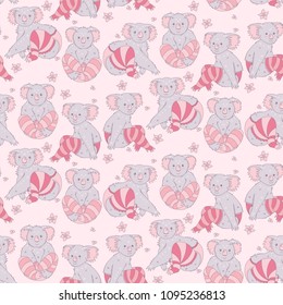 Koala in pants and stockings on cute flat style. Seamless pattern. Vector illustration. 