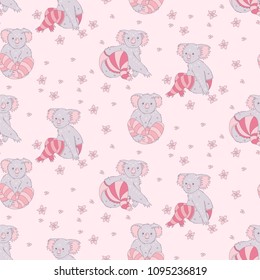 Koala in pants and stockings on cute flat style. Seamless pattern. Vector illustration. 
