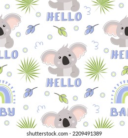 Koala pattern seamless. Printing design for textiles. Funny children's background.