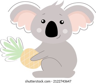 Koala with pineapple. Vector illustration. Craft design for children