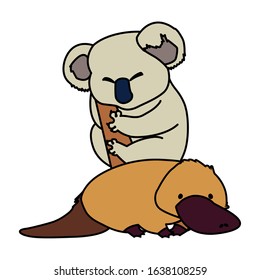 koala and platypus on white background vector illustration design