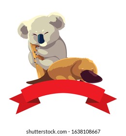 koala and platypus on white background vector illustration design