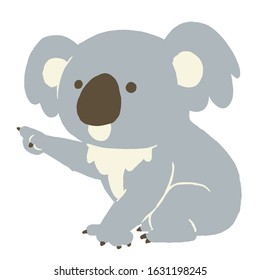 Koala pointing far away. Vector illustration on white background.