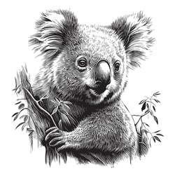 Koala Portrait Hand Drawn Sketch Illustration, Wild Animals