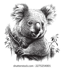 Koala portrait hand drawn sketch illustration, Wild animals