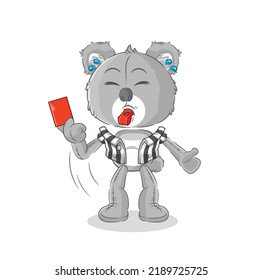 the koala referee with red card illustration. character vector