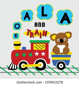 koala ride the train, cartoon vector illustration