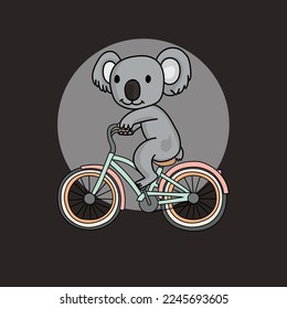 koala rides cycle with black background.