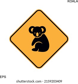 Koala road sign. Isolated koala on white background