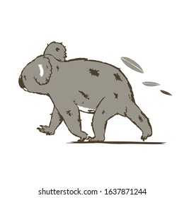 Koala running away while crying. Vector illustration on white background.
